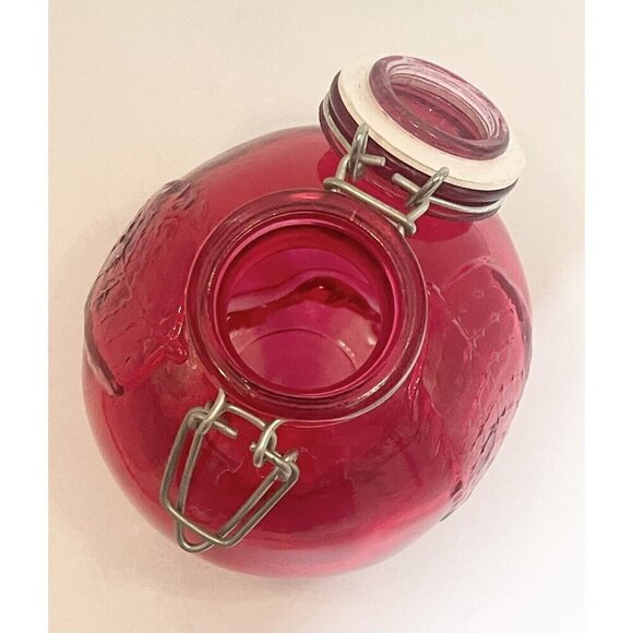 Cherry Red Glass Apple Canister 5.5” Jar with Wire Bail Lid Food Storage Craft - Picture 10 of 10